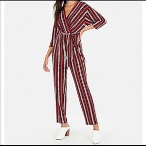 Express Red  Surplice Striped Jumpsuit SIZE XS